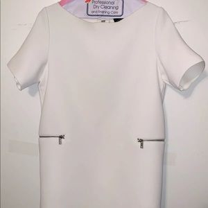 Zara Woman White Short Sleeve Zipper Pocket Dress